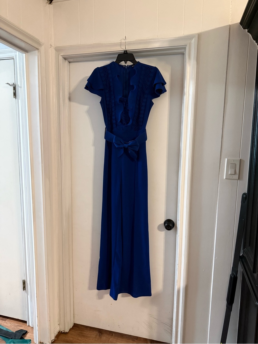 Blue Ruffled Belted Women's Jumpsuit - Picture 6 of 10